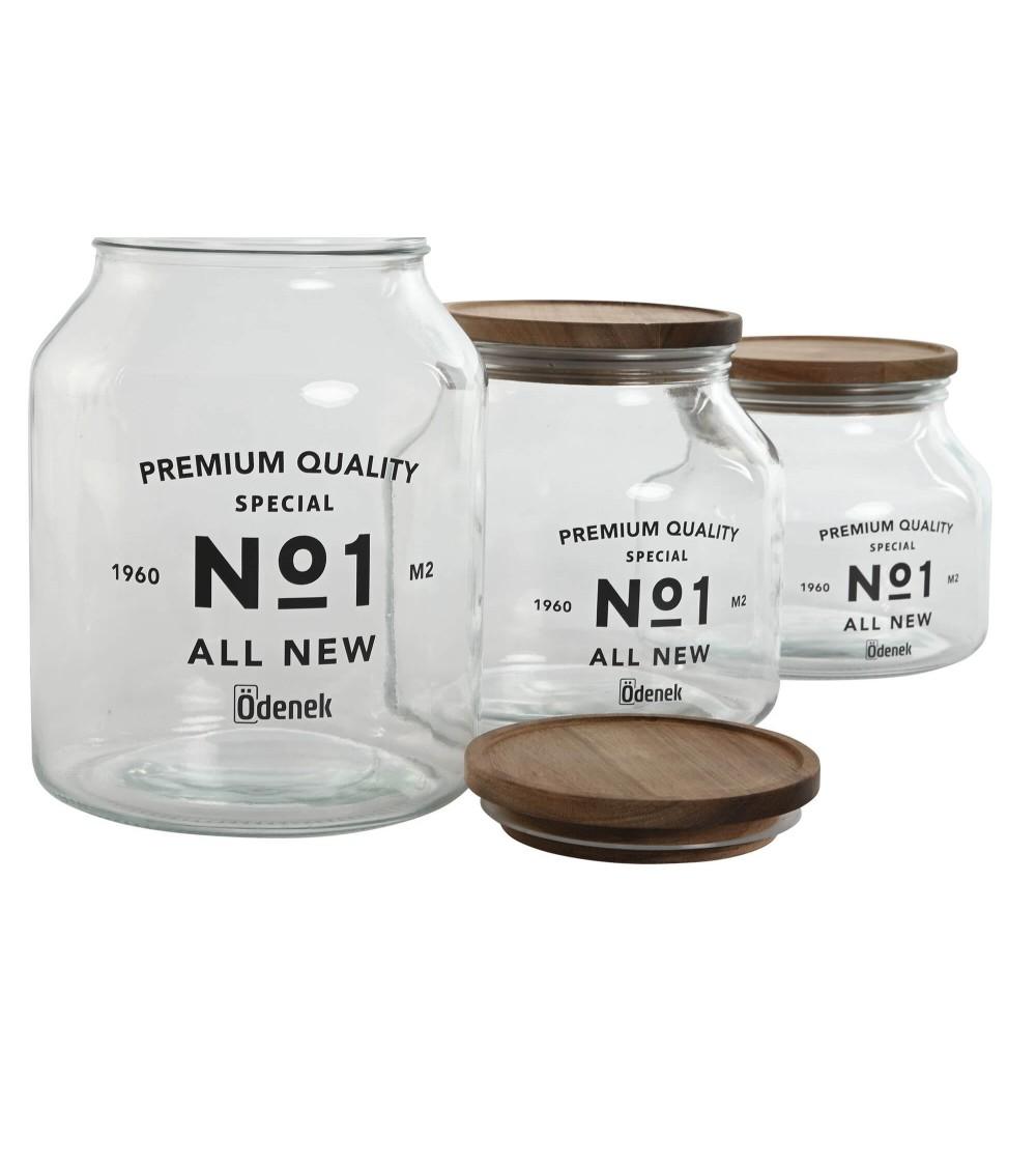 Dcasa Set De 3 Botes De Cristal Transparente Con Tapa De Acacia Para Cocina