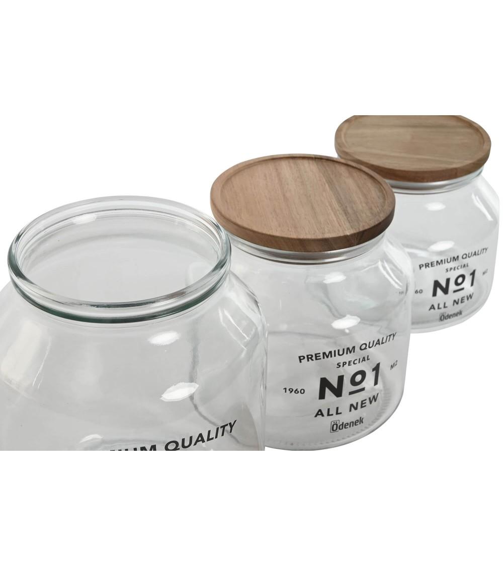 Dcasa Set De 3 Botes De Cristal Transparente Con Tapa De Acacia Para Cocina