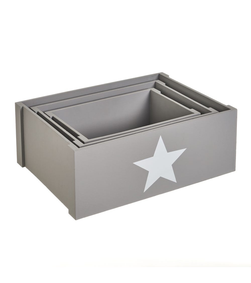 Dcasa Set De 3 Caja Organizadoras Original Estrellas De Madera Gris Cajas Juguetero