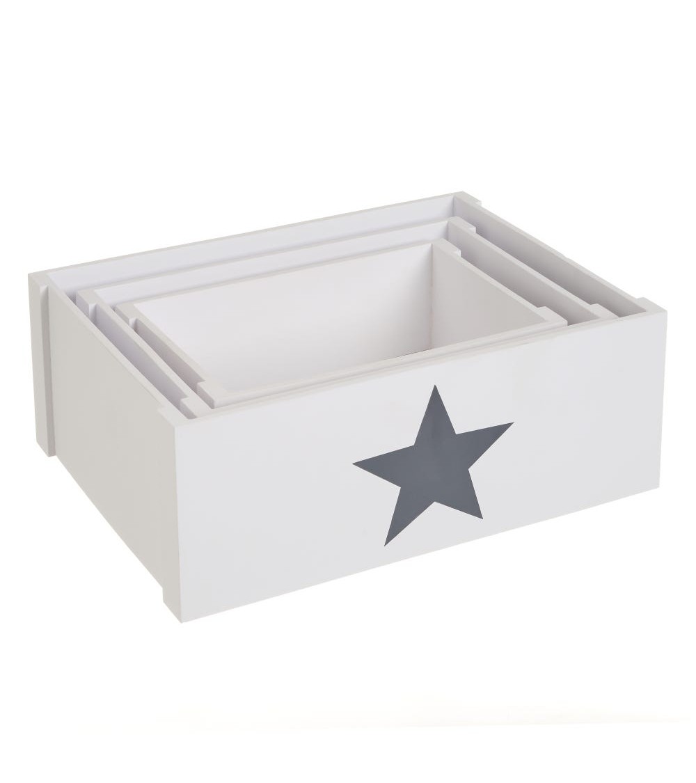 Dcasa Set De 3 Caja Organizadoras Original Estrellas De Madera Blancas Cajas Juguetero