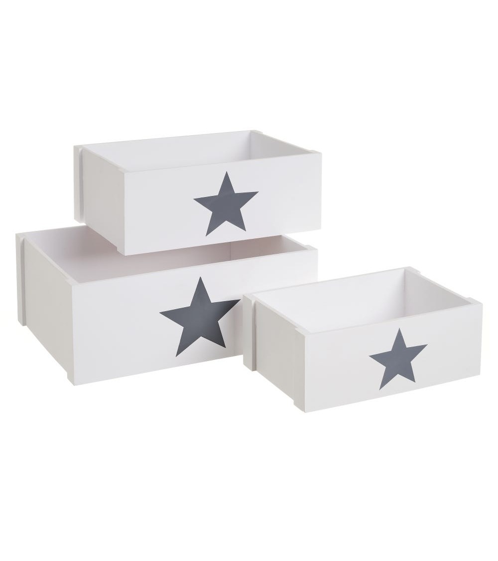 Dcasa Set de 3 caja organizadoras original estrellas de madera blancas cajas juguetero