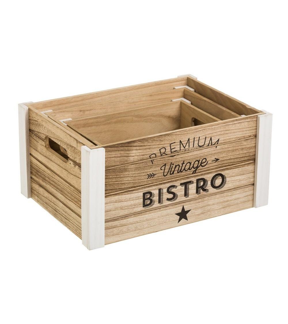 Dcasa Set De 3 Caja Organizadoras Vintage De Madera De Paulonia Natural Para Decoracion