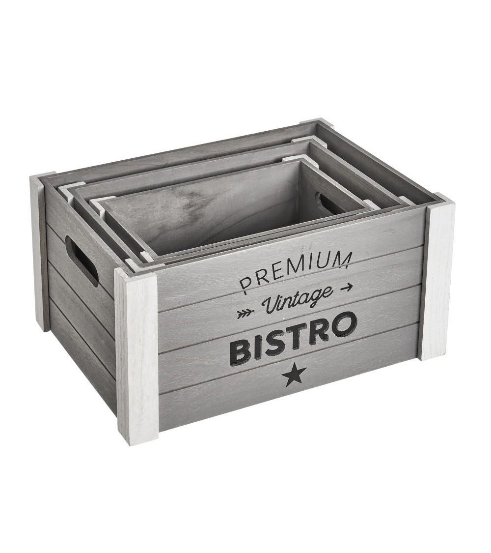 Dcasa Set De 3 Caja Organizadoras Vintage De Madera De Paulonia Gris Para Decoracion
