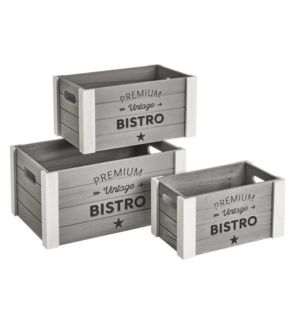 Dcasa Set de 3 caja organizadoras vintage de madera de paulonia gris para decoracion