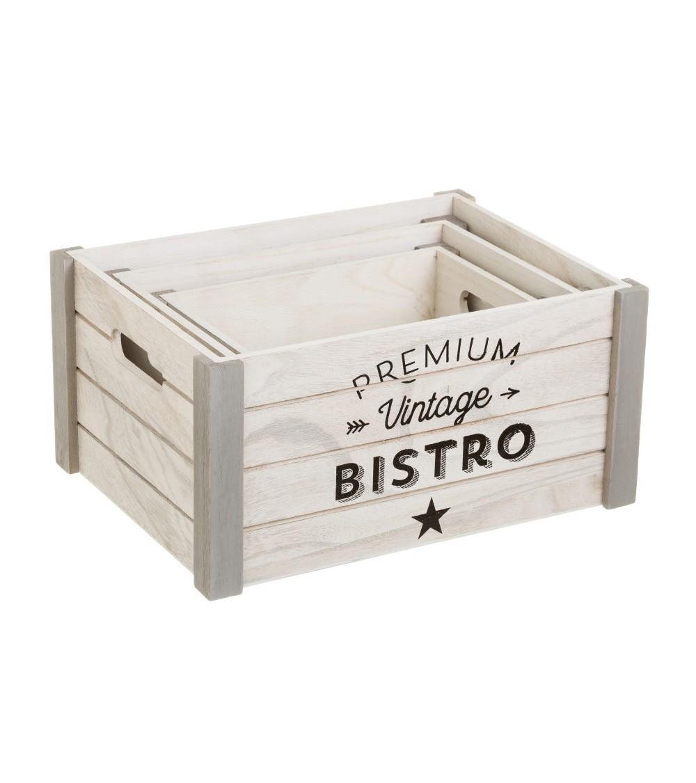 Dcasa Set De 3 Caja Organizadoras Vintage De Madera De Paulonia Blanco Para Decoracion