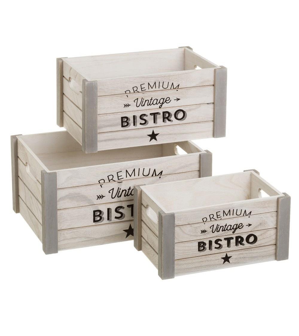 Dcasa Set de 3 caja organizadoras vintage de madera de paulonia blanco para decoracion