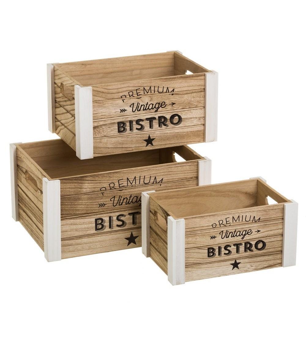 Dcasa Set de 3 caja organizadoras vintage de madera de paulonia natural para decoracion