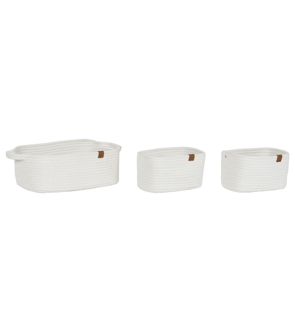 Dcasa Set De 3 Cesta Rectangular De Algodon Con Asas Blanco
