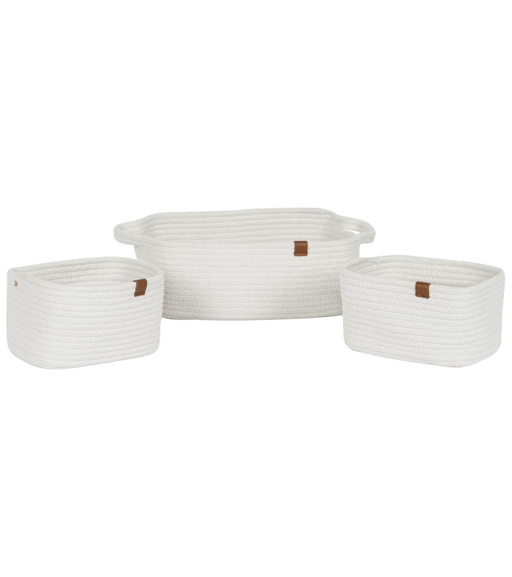 Dcasa Set de 3 cesta rectangular de algodon con asas blanco