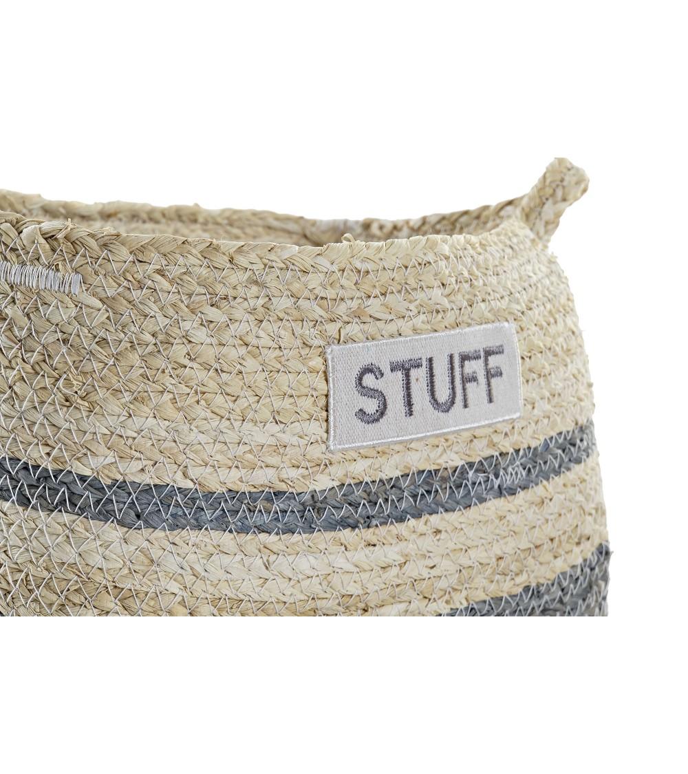 Dcasa Set De 3 Cesta Rectangular De Fibra Maiz Natural Y Gris Con Asas