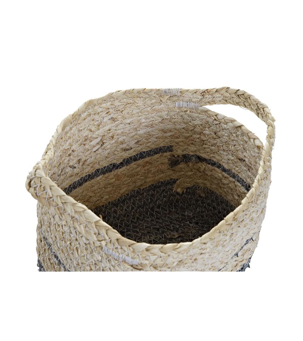 Dcasa Set De 3 Cesta Rectangular De Fibra Maiz Natural Y Gris Con Asas