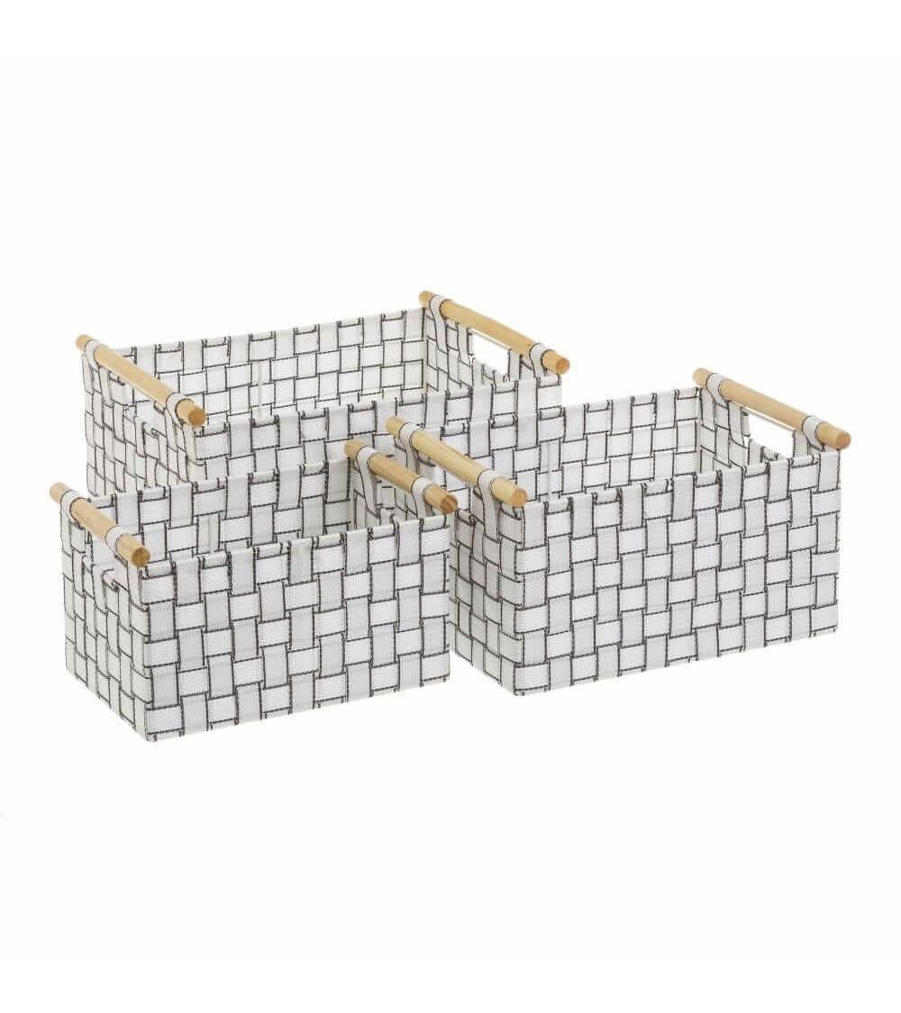 Dcasa Set de 3 cestas de polipropileno blancas trenzadas