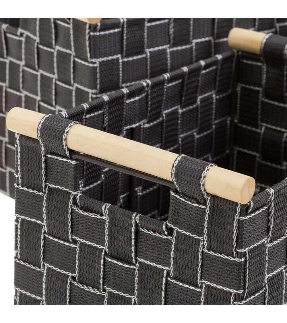 Dcasa Set De 3 Cestas De Polipropileno Grises Trenzadas