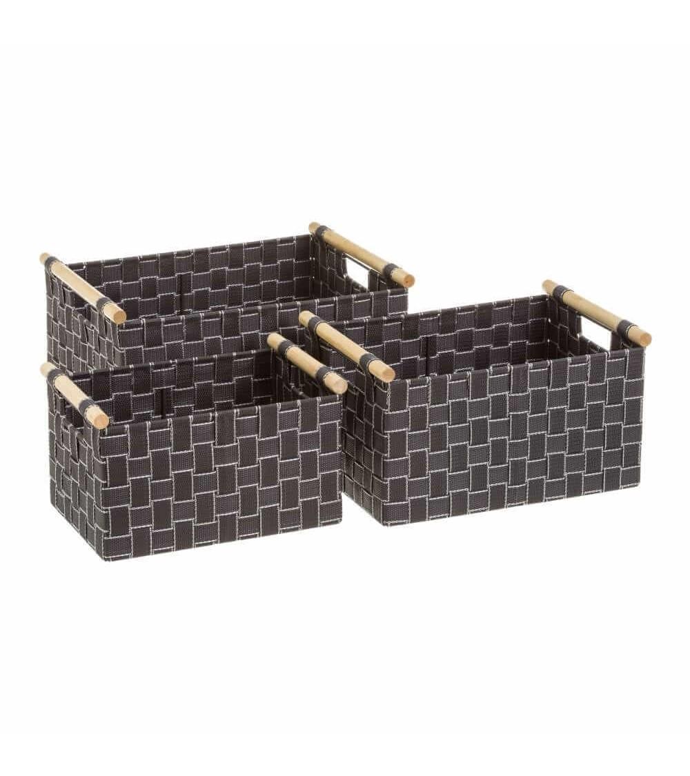 Dcasa Set de 3 cestas de polipropileno grises trenzadas