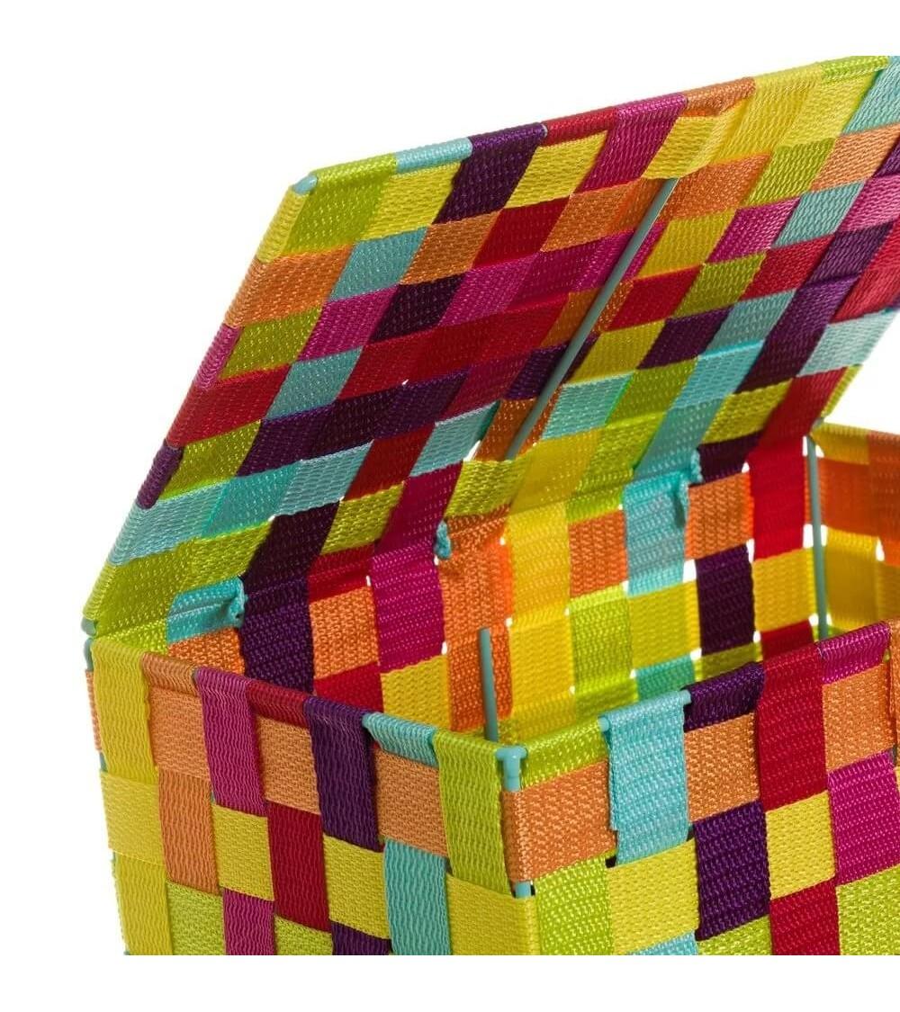 Dcasa Set De 3 Cestas Trenzadas De Polipropileno Multicolor Con Tapa