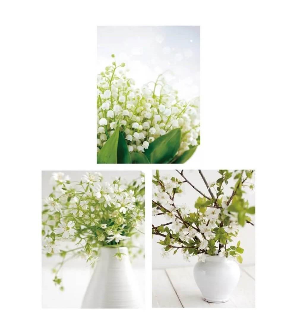 Dcasa Set de 3 cuadros cabeceros de flores blancas fotoimpresos sobre lienzo de 40x30 cm