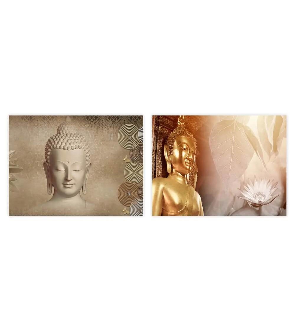 Dcasa Set De 3 Cuadros Impresión Dorados De Buda Sobre Lienzo De 30x40 Cm