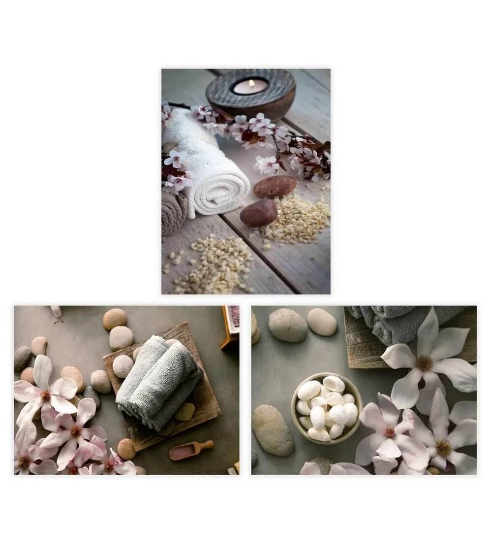 Dcasa Set de 3 cuadros impresión Zen blancos sobre lienzo de 30x40 cm