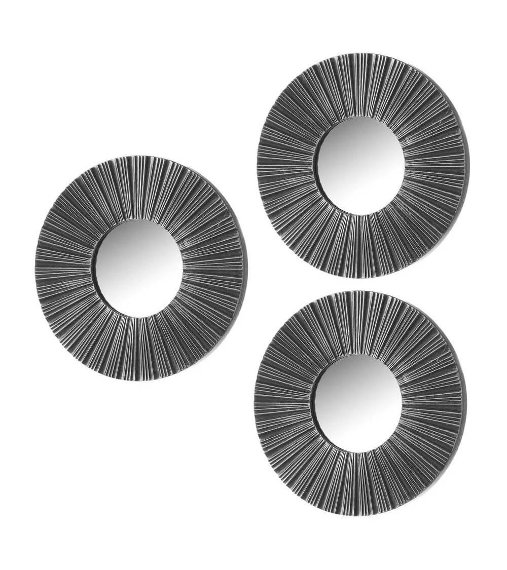 Dcasa Set de 3 espejos de rayas plata envejecida de cristal y plástico