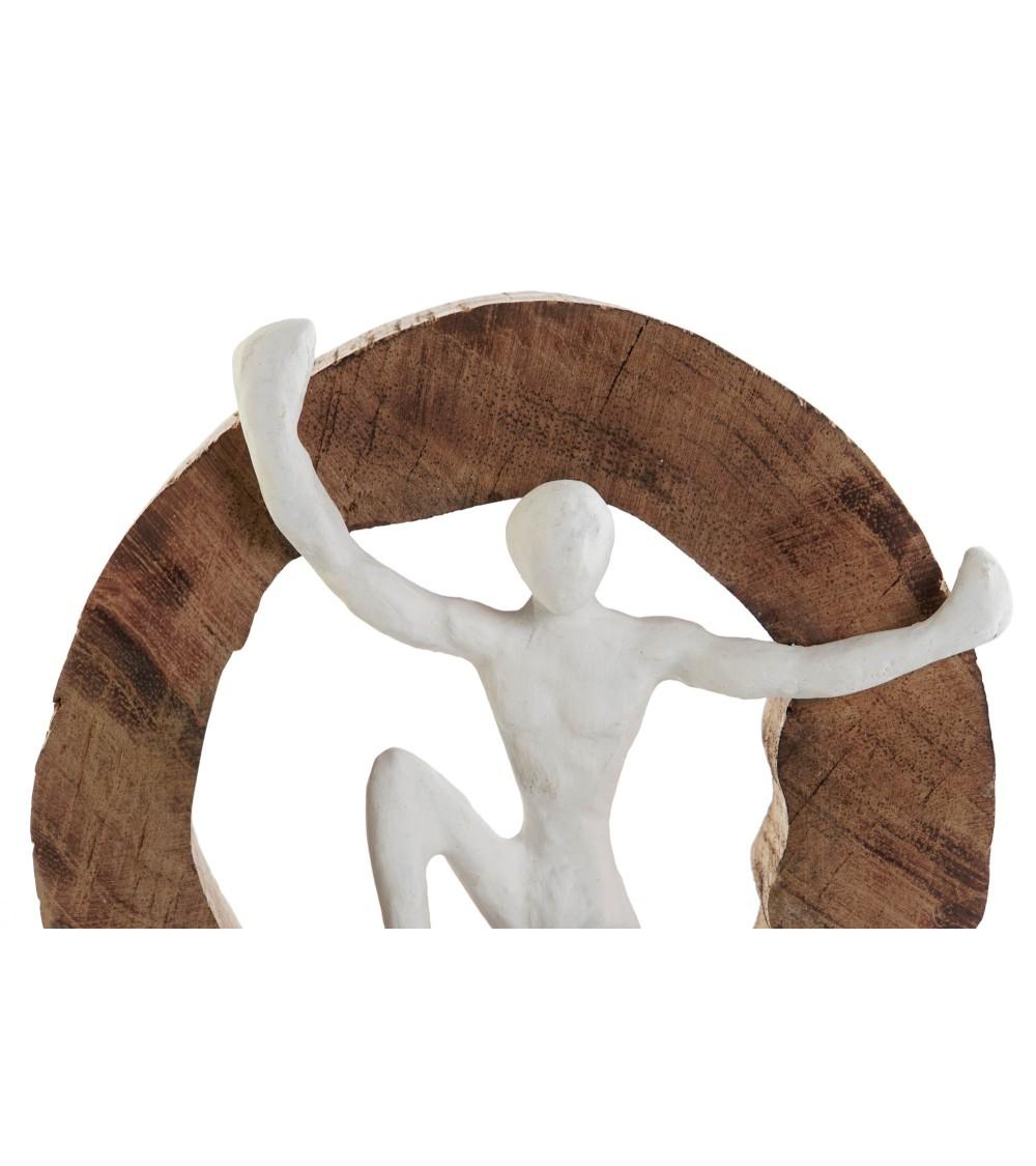 Dcasa Set De 3 Figuras Decoracion De Pared Madera Mango Personas De Aluminio