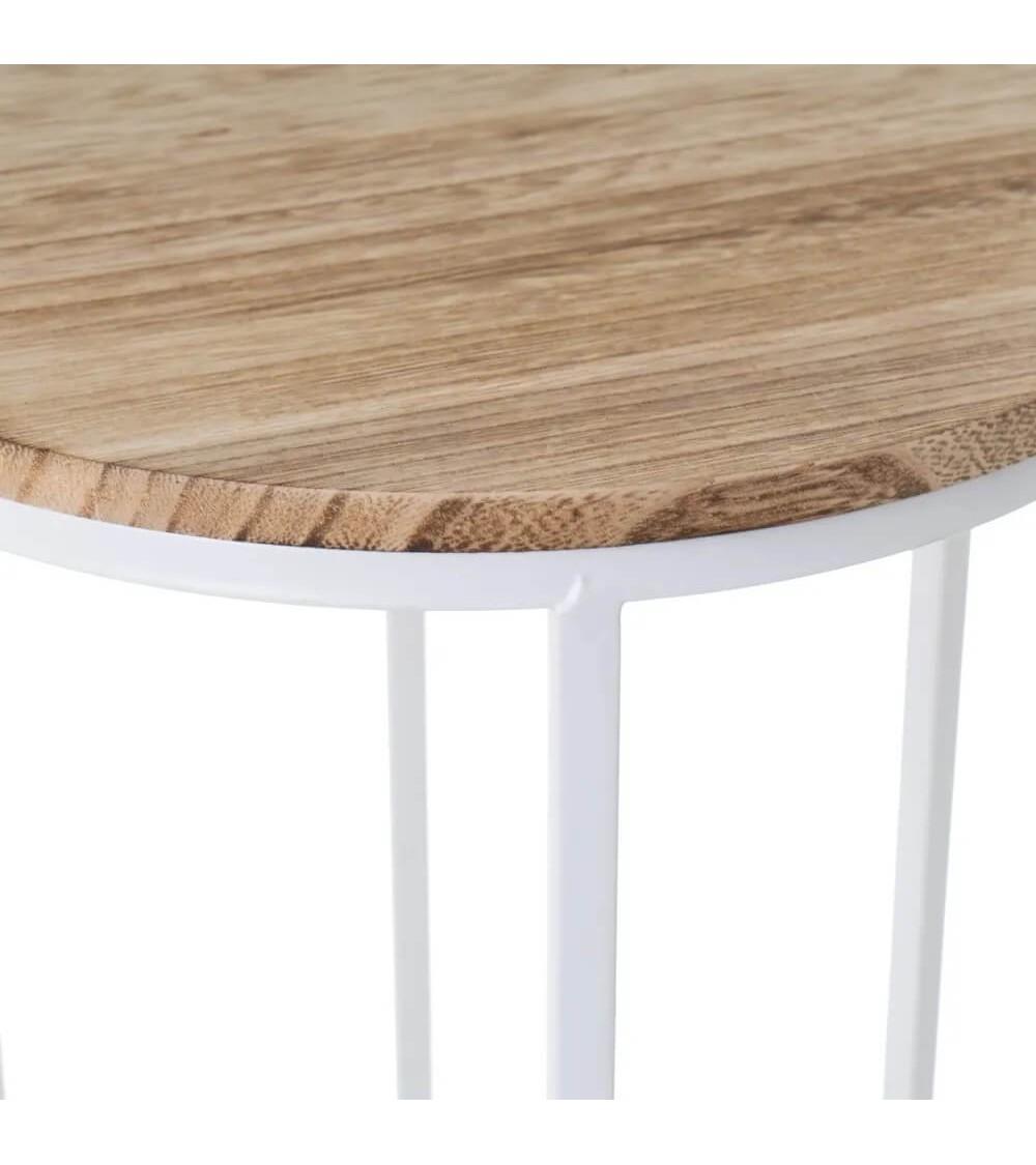 Dcasa Set De 3 Mesitas Nido De Madera Natural Y Metal Blancas