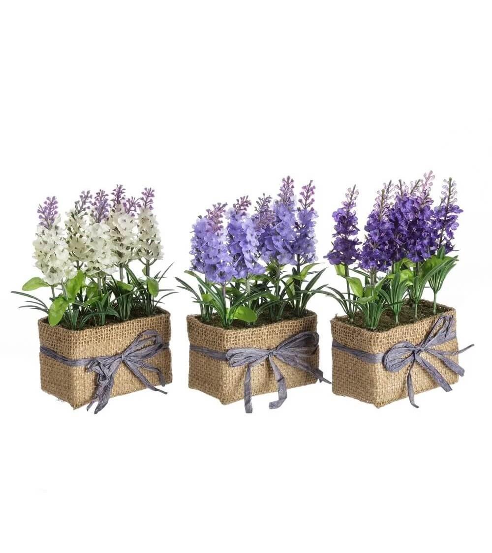 Dcasa Set de 3 plantas artificiales de Lavanda de tela lila de 11x7x19 cm