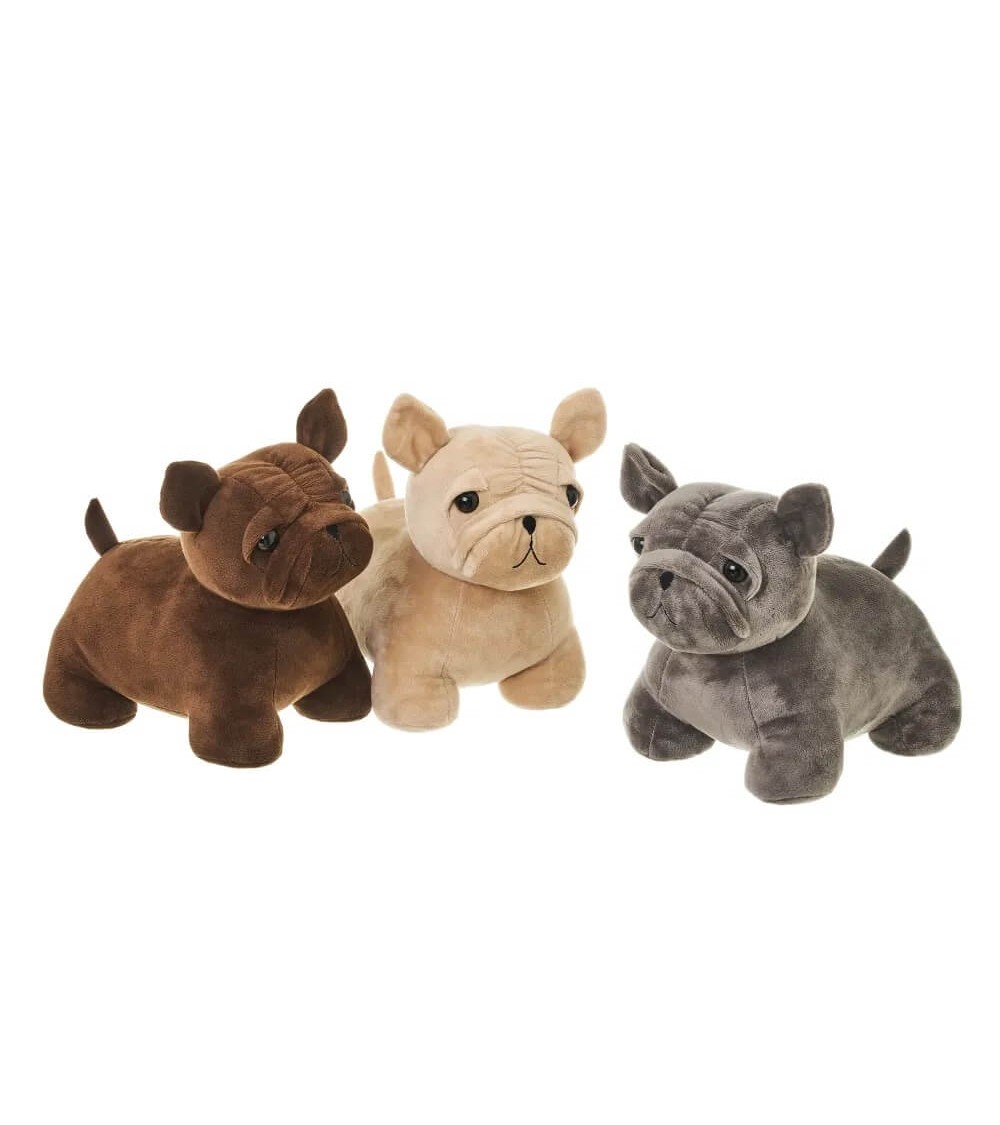 Dcasa Set de 3 topes de puerta de perro beige marrón y gris de tela de terciopelo y arena de 17x22x22 cm