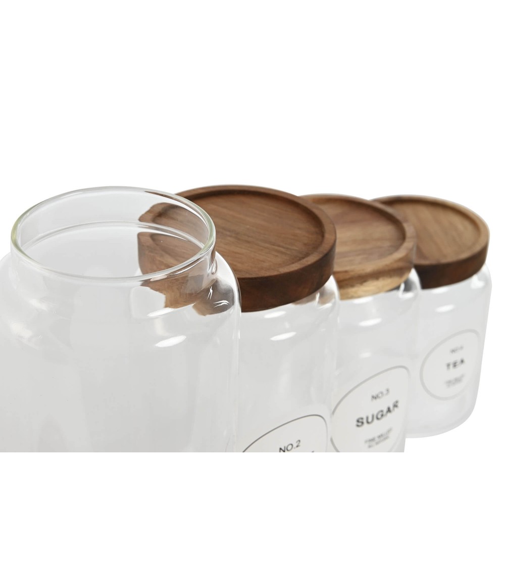 Dcasa Set De 4 Botes De Cristal Transparente Con Tapa De Acacia Para Cocina