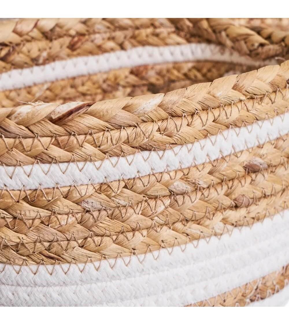 Dcasa Set De 4 Cestas Trenzadas De Algodón Y Fibra Natural Blancas Y Naturales Rectangulares