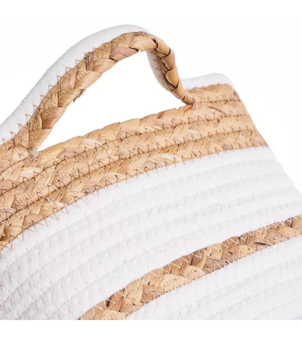 Dcasa Set De 4 Cestas Trenzadas De Algodón Y Fibra Natural Blancas Y Naturales Rectangulares