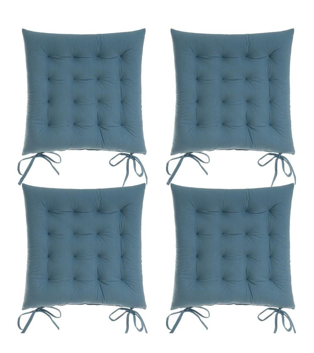 Dcasa Set de 4 cojines acolchados para silla azules de antelina de 40x40 cm