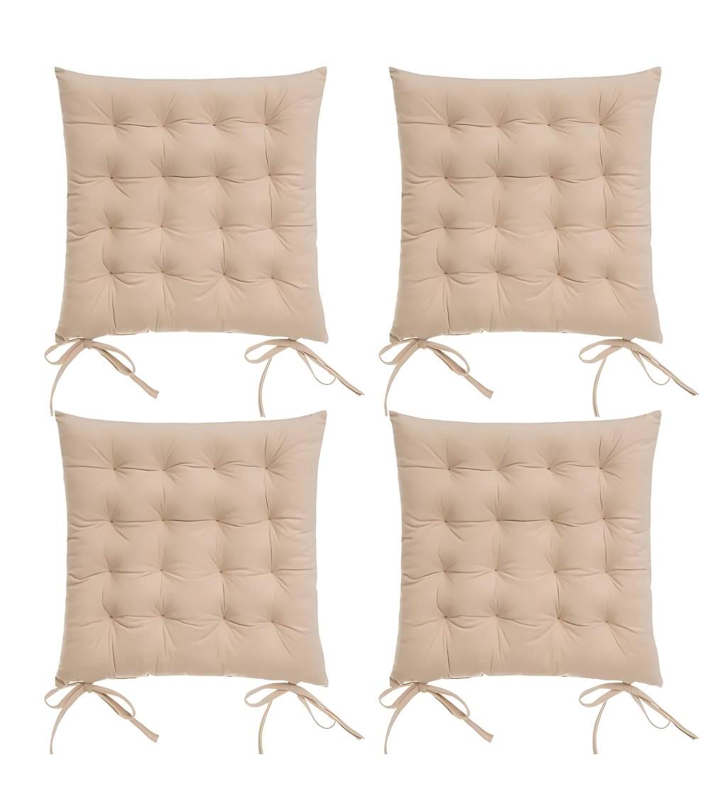 Dcasa Set de 4 cojines acolchados para silla beige de antelina de 40x40 cm