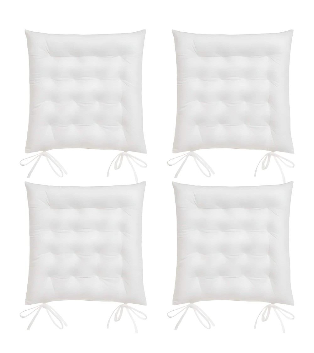 Dcasa Set de 4 cojines acolchados para silla blanco roto de antelina de 40x40 cm