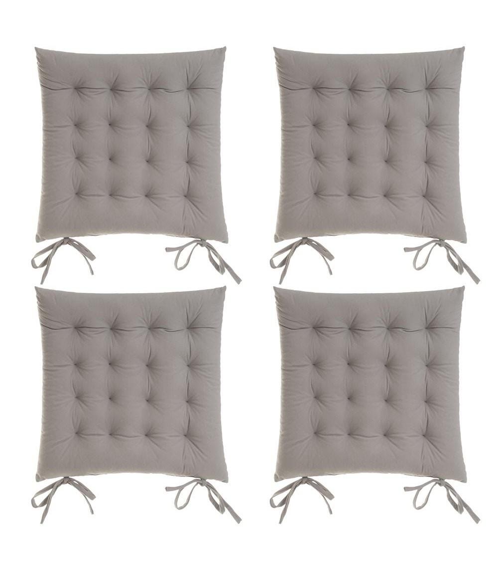 Dcasa Set de 4 cojines acolchados para silla gris claro de antelina de 40x40 cm