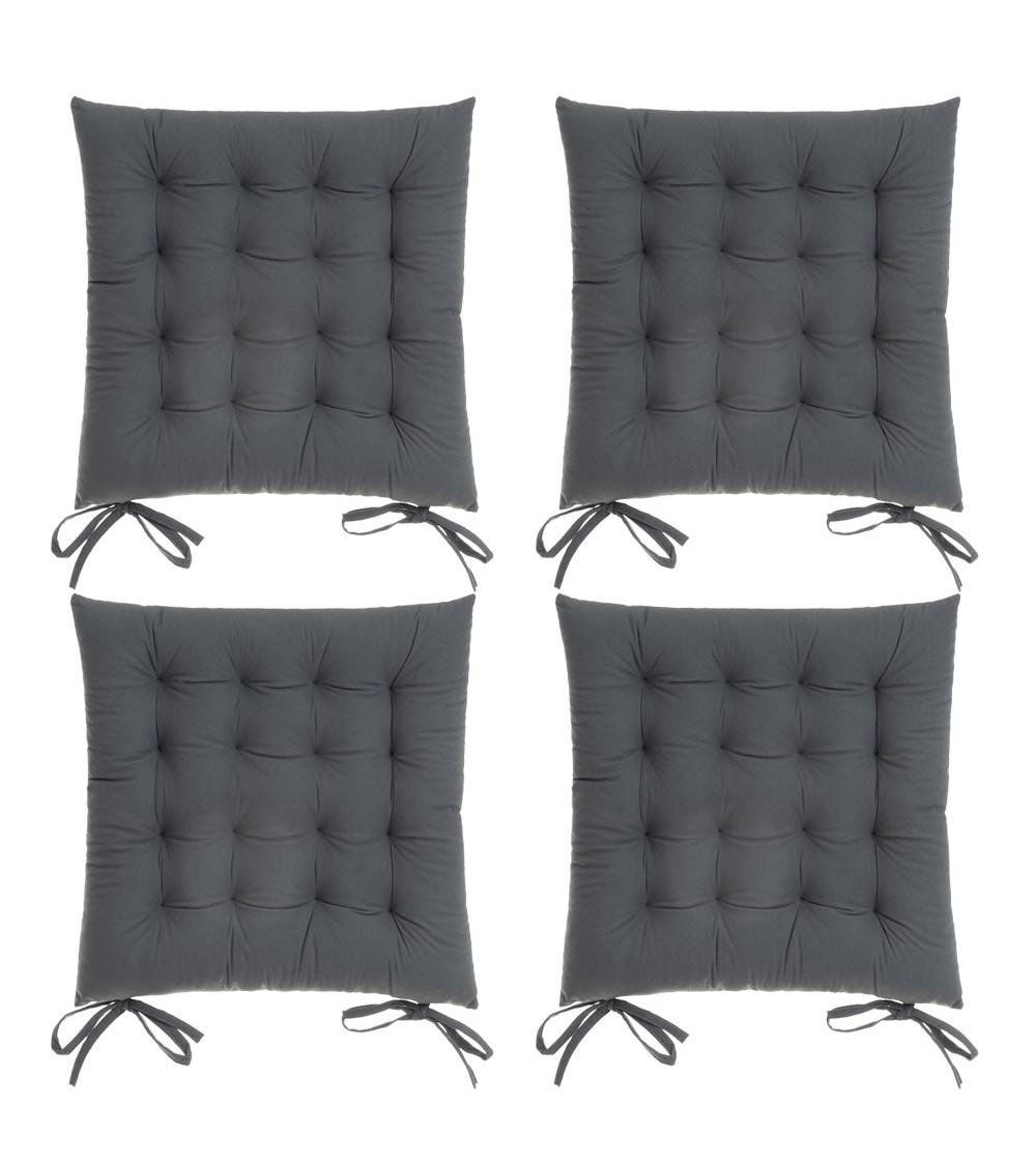 Dcasa Set de 4 cojines acolchados para silla gris oscuro de antelina de 40x40 cm