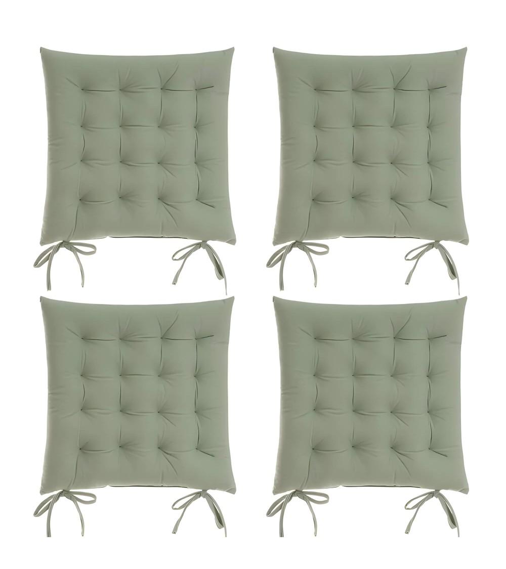 Dcasa Set de 4 cojines acolchados para silla verdes de antelina de 40x40 cm