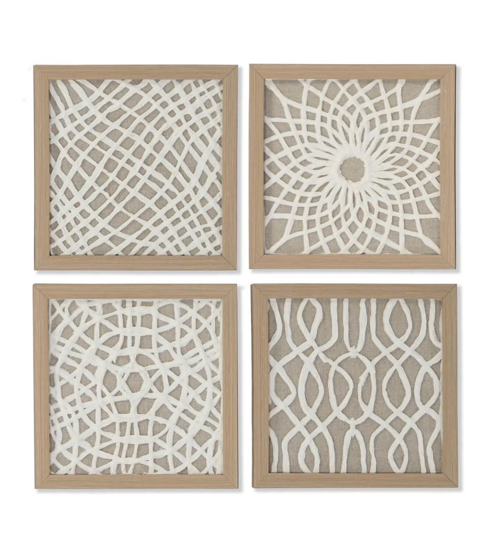 Dcasa Set de 4 cuadro cristal papel mache enmarcado de 22x22 cm