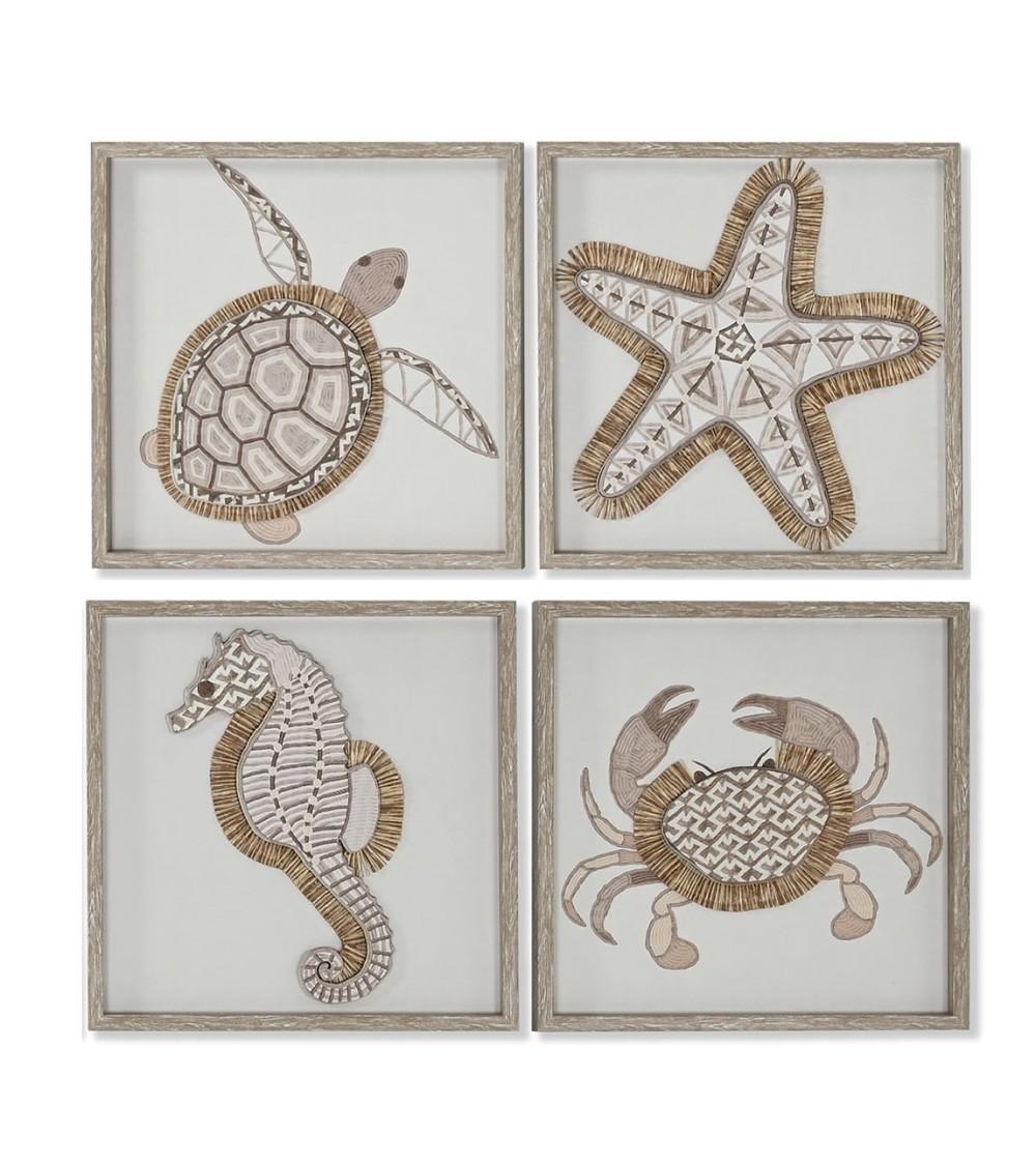 Dcasa Set de 4 cuadro de yute estilo marino 3D de 40x40 cm