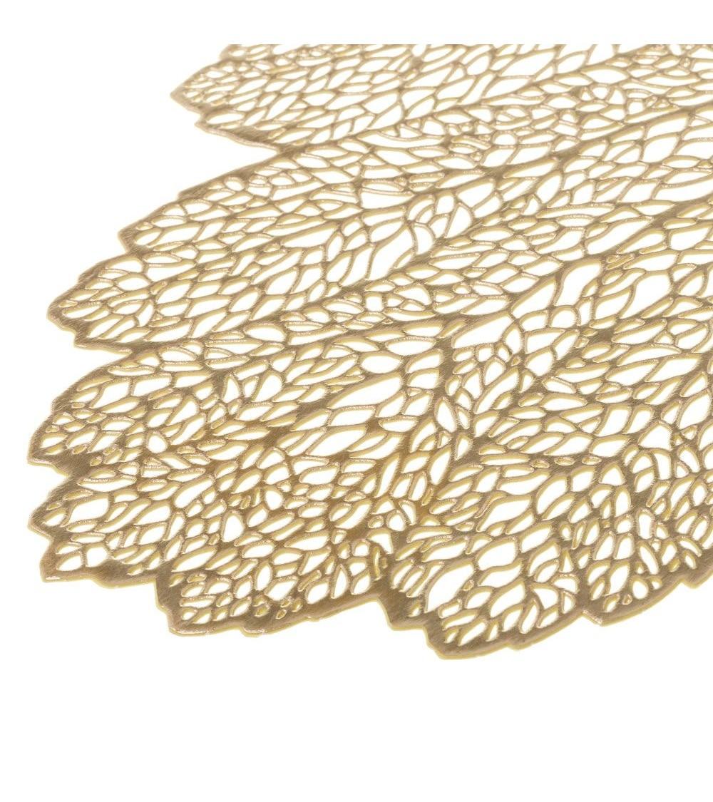 Dcasa Set De 4 Salvamanteles De Hoja Dorados De Plástico De 36x47 Cm