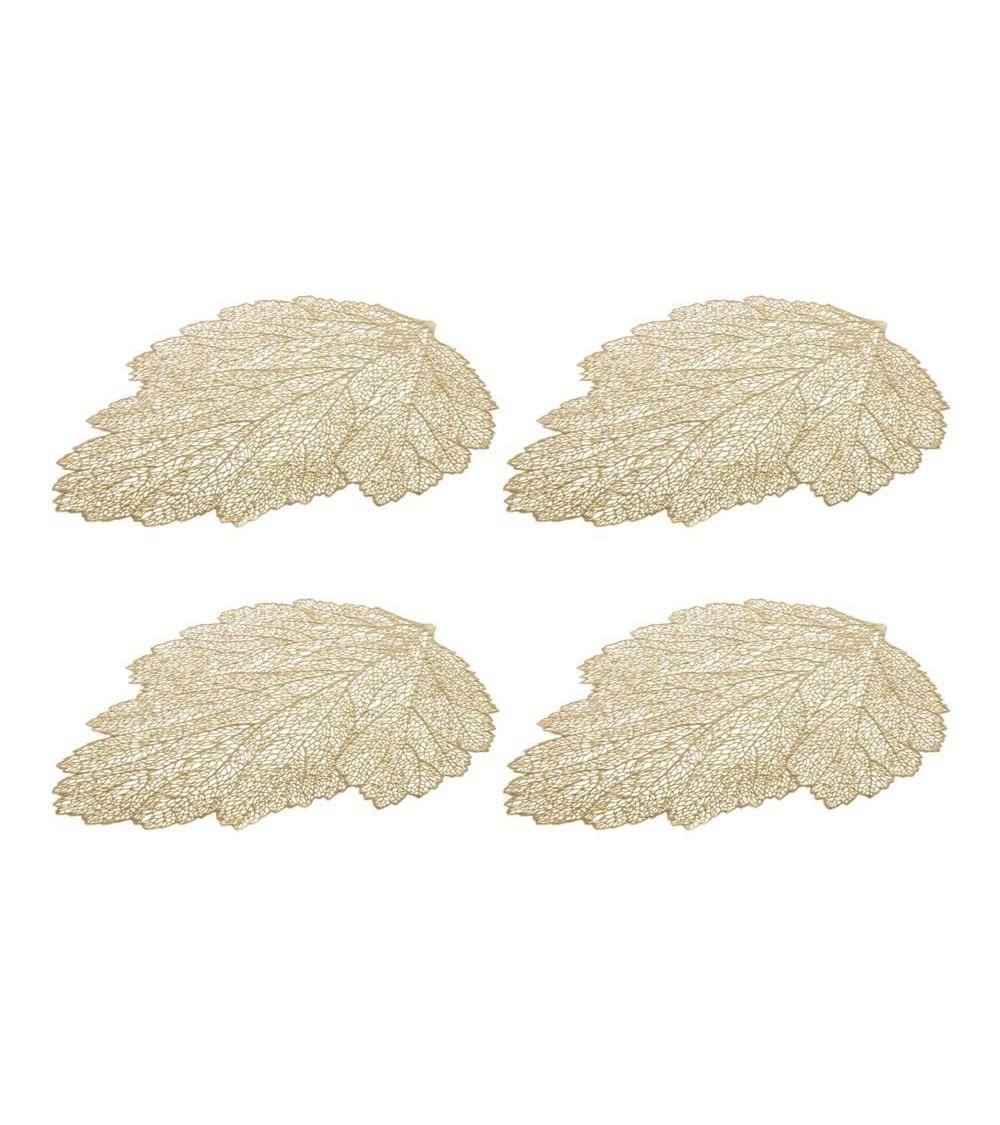 Dcasa Set de 4 salvamanteles de hoja dorados de plástico de 36x47 cm