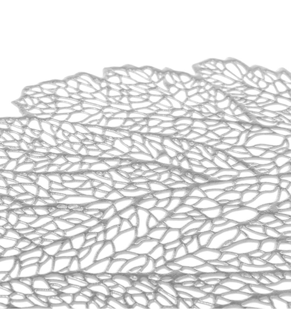 Dcasa Set De 4 Salvamanteles De Hoja Plateados De Plástico De 36x47 Cm