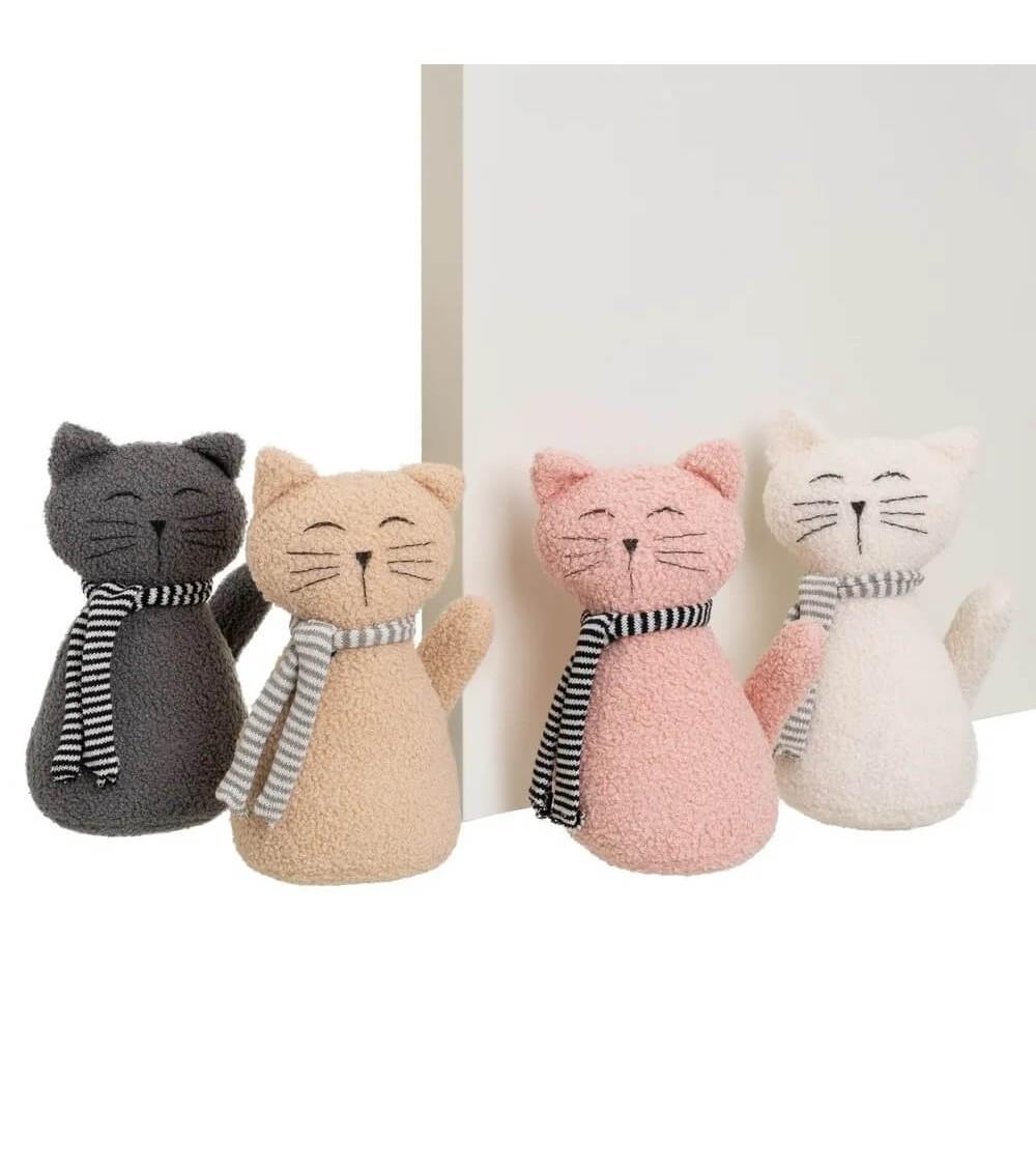 Dcasa Set De 4 Topes De Puerta De Gatos De Tela De Borreguito Y Gravilla De 18x13x27 Cm