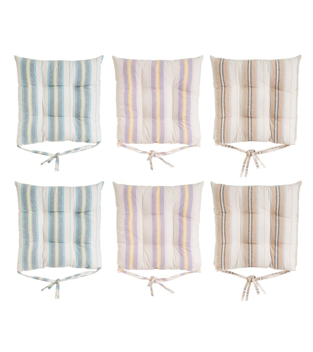Dcasa Set de 6 cojines acolchados para silla rayas colores de algodon de 40x40 cm