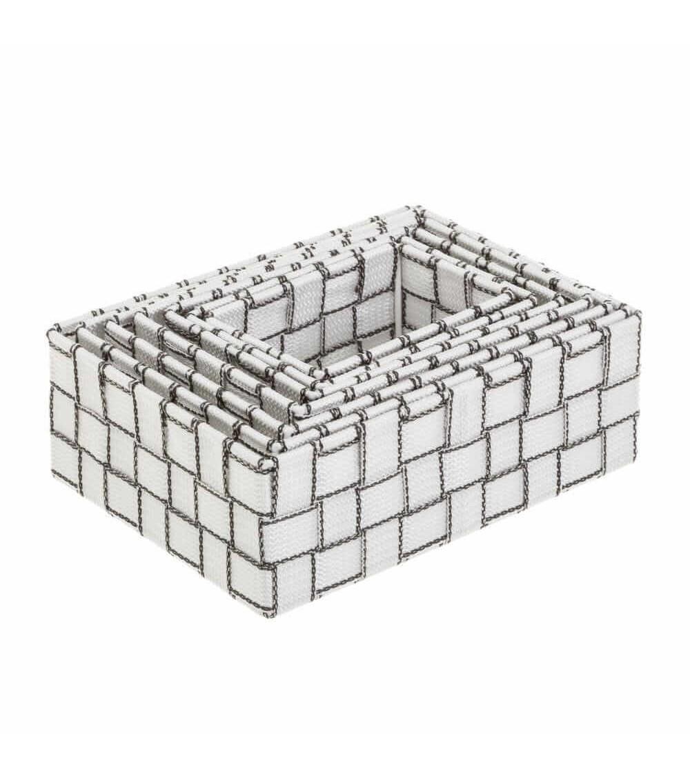 Dcasa Set De 7 Cestas De Polipropileno Blancas Trenzadas