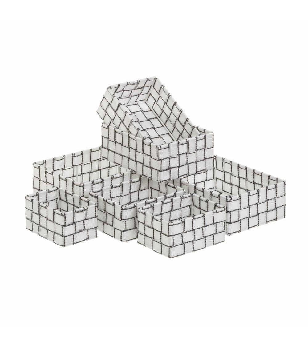 Dcasa Set de 7 cestas de polipropileno blancas trenzadas