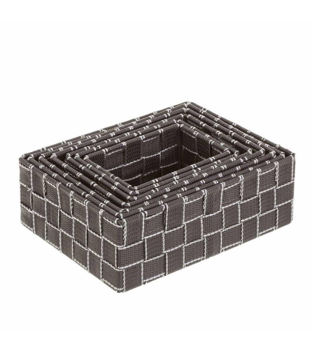 Dcasa Set De 7 Cestas De Polipropileno Grises Trenzadas