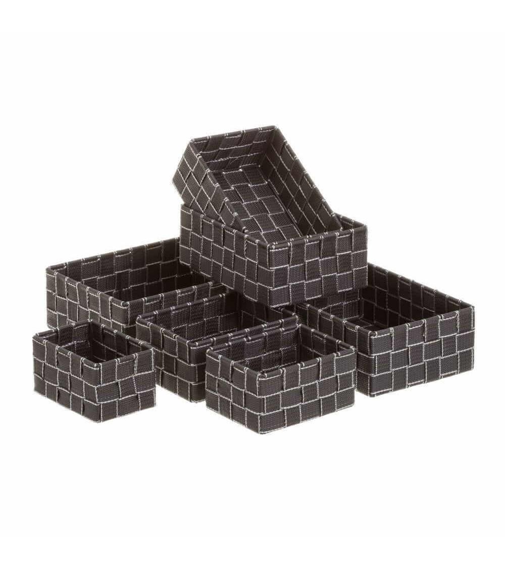 Dcasa Set de 7 cestas de polipropileno grises trenzadas