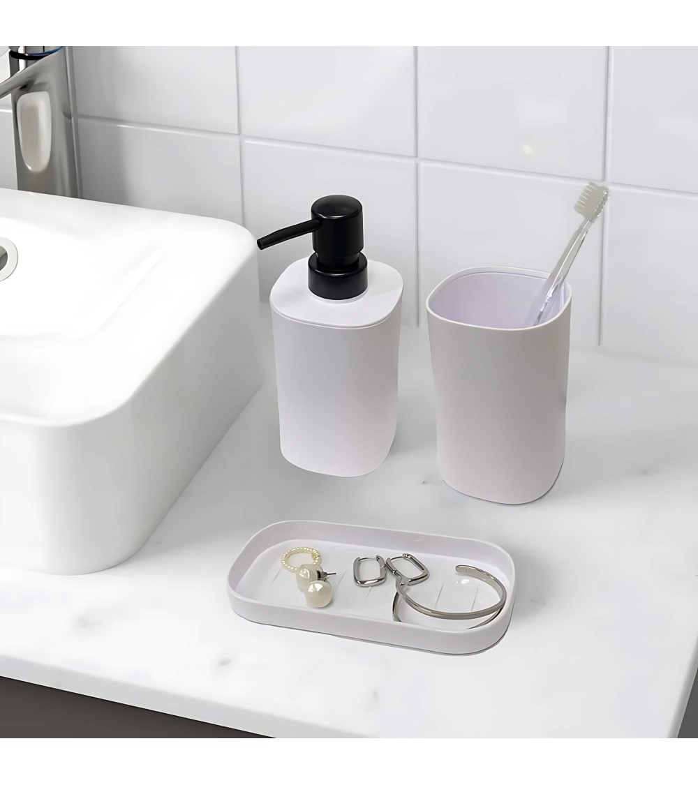 Dcasa Set De Dispensador Jabonera Y Portacepillos De Plástico Blancos