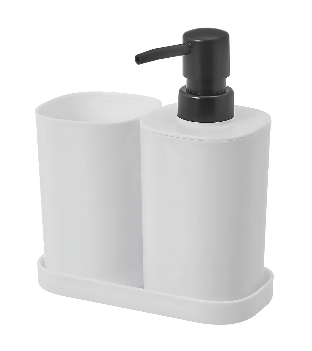 Dcasa Set De Dispensador Jabonera Y Portacepillos De Plástico Blancos
