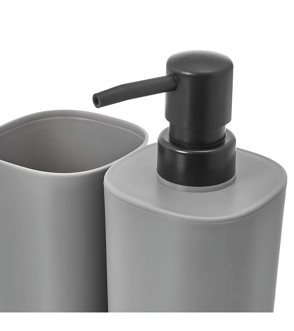 Dcasa Set De Dispensador Jabonera Y Portacepillos De Plástico Gris